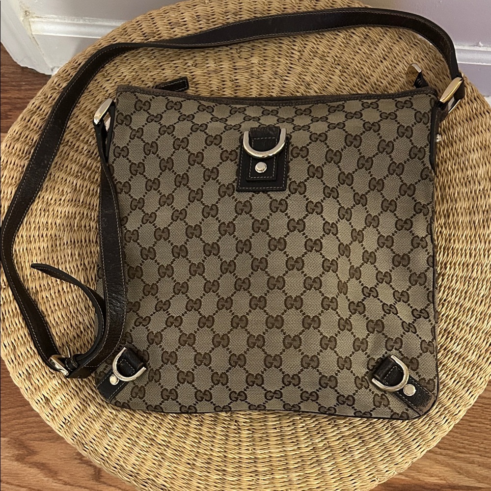 Gucci Brown and Tan Monogram Crossbody Bag Preloved